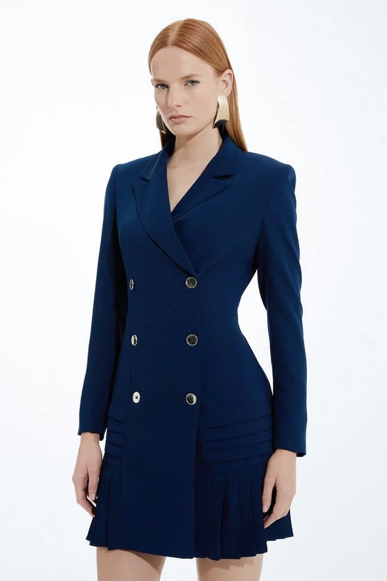 Petite Pleated Button Detailed Woven Mini Dress | Karen Millen US