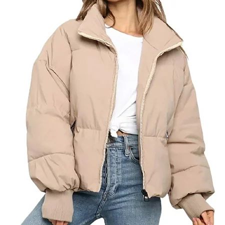 Womens Fall Winter Coats Solid Stand up Collar Cardigan Down Jacket Outerwear Padded Coat for Workou | Walmart (US)