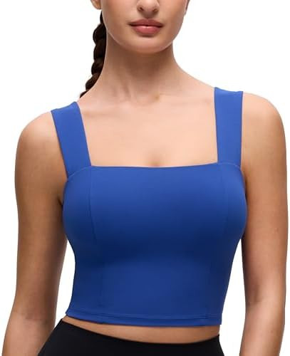 CRZ YOGA Butterluxe Wide Straps Square Neck Crop Tank Tops for Women - Padded Workout Yoga Longli... | Amazon (US)