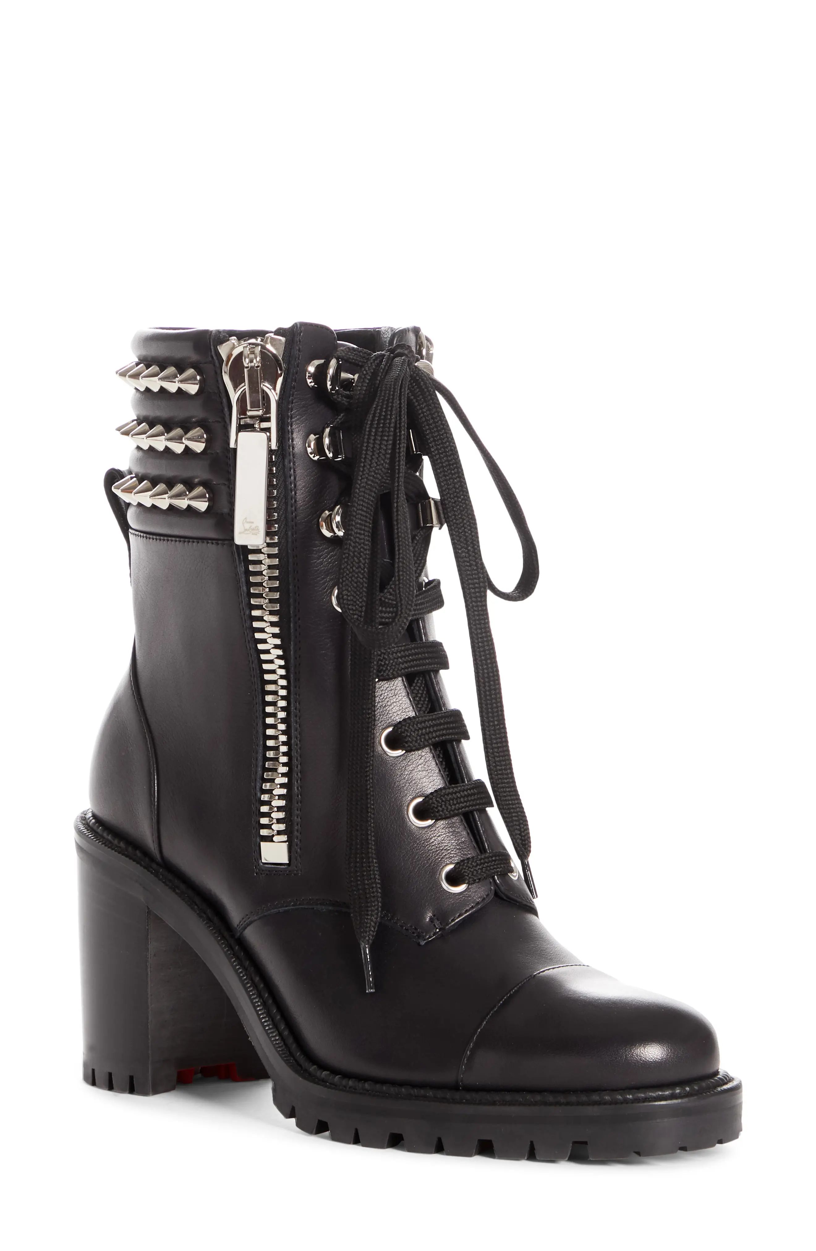 Women's Christian Louboutin Winter Spikes Lace-Up Boot, Size 4US - Black | Nordstrom