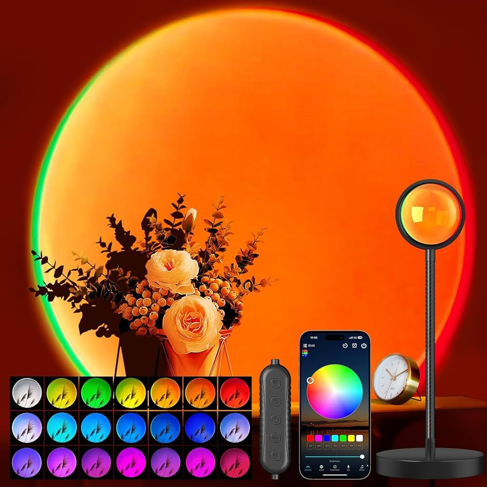 Sunset Lamp Projector with APP & Button Control, 360 Degree Rotation Multiple Colors Changing LED... | Amazon (US)