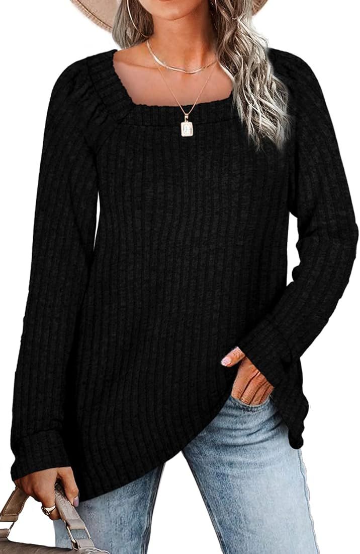 WIHOLL Sweaters for Women Long Sleeve V Neck Solid Color Fashion Tops | Amazon (US)