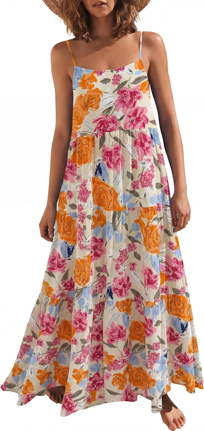 ANRABESS Womens Maxi Dress 2026 Summer Casual Sleeveless Spaghetti Strap Boho Sundress Flowy Tiered Beach Vacation Long Dress | Amazon (US)