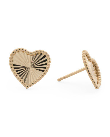 Made In Italy 14kt Gold Beaded Heart Stud Earrings | TJ Maxx