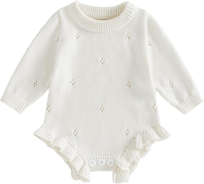 Newborn Baby Girl Coming Home Outfit Ruffle Knit Sweater Romper | Amazon (US)
