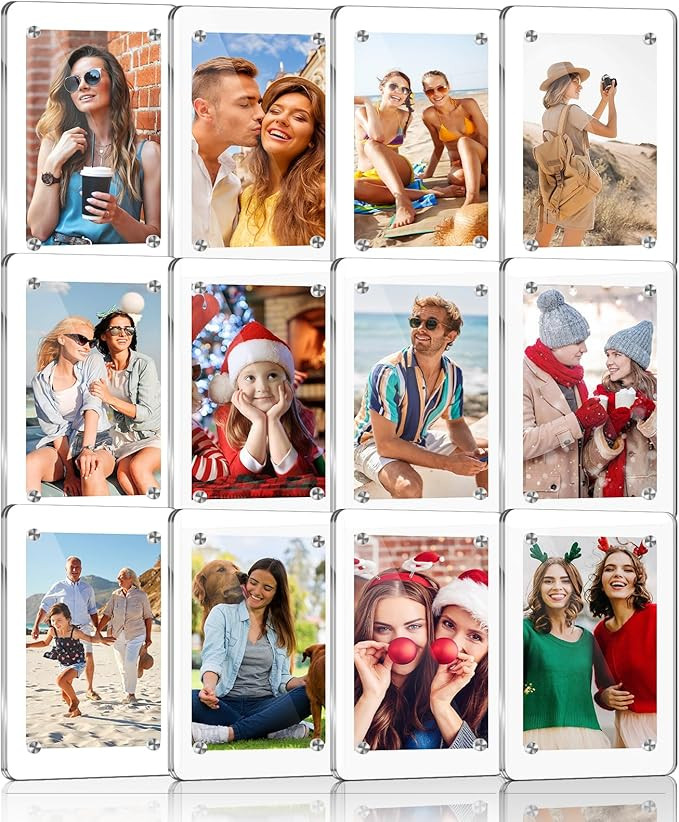 ESRICH 12 Pack-Acrylic Fridge Magnetic Frame, Mini Picture Frames, Double Sided Photo Magnet Fram... | Amazon (US)