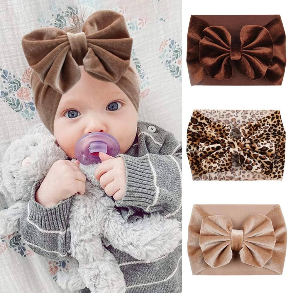 YanJie Baby Bows Velvet Baby Headbands, Super Soft Elastics Baby Girl Hair Accessories Leopard Ne... | Amazon (US)
