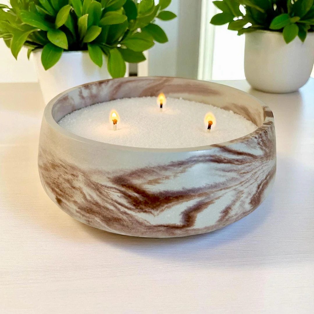 Marbled Concrete Sand Candle Bowl Kit: Modern Home Centerpiece with Custom Scents | Etsy (US)