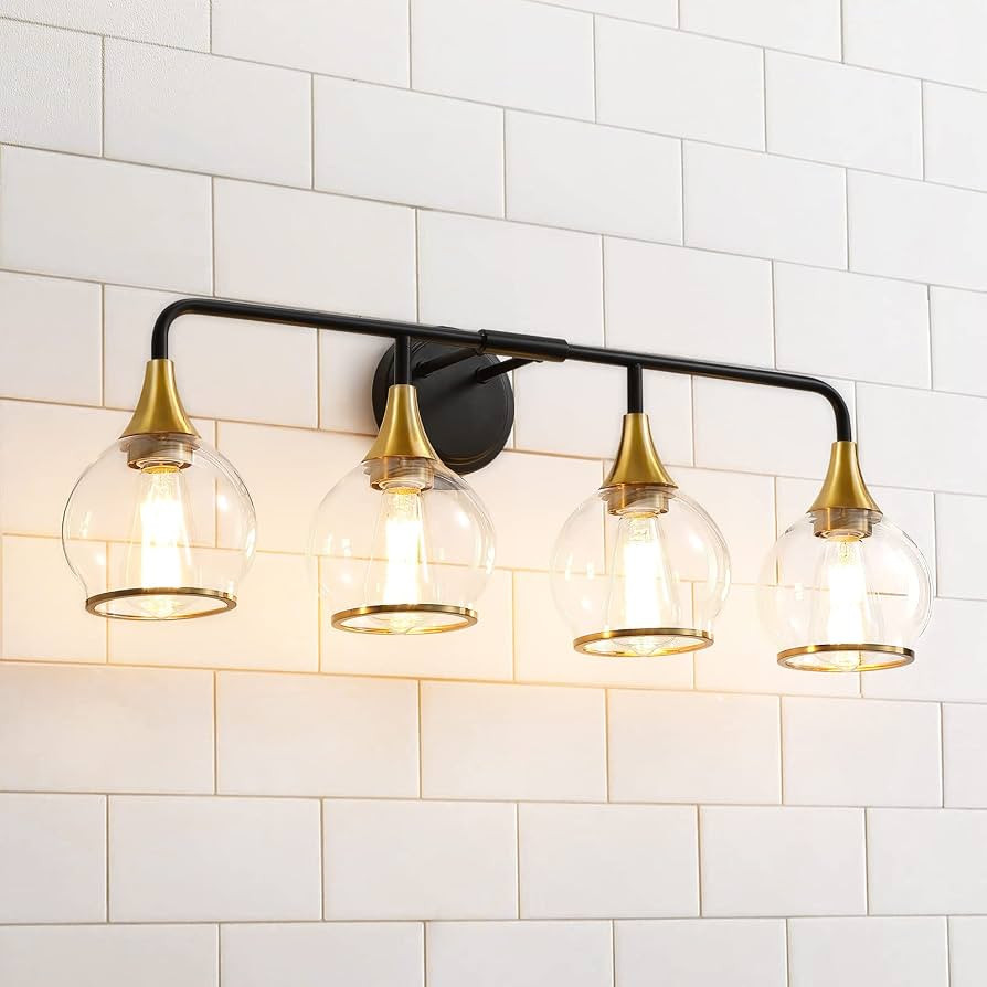 Black and Gold Bathroom Vanity Light 4-Light Bathroom Vanity Light Fixtures Over Mirror with Clea... | Amazon (US)