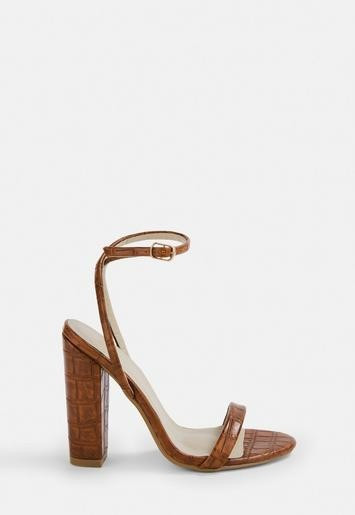 Missguided - Brown Wide Fit Faux Croc Block Heels | Missguided (US & CA)
