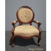 Antique Victorian Tan Floral Tapestry Needlepoint Carved Chair | Etsy (US)