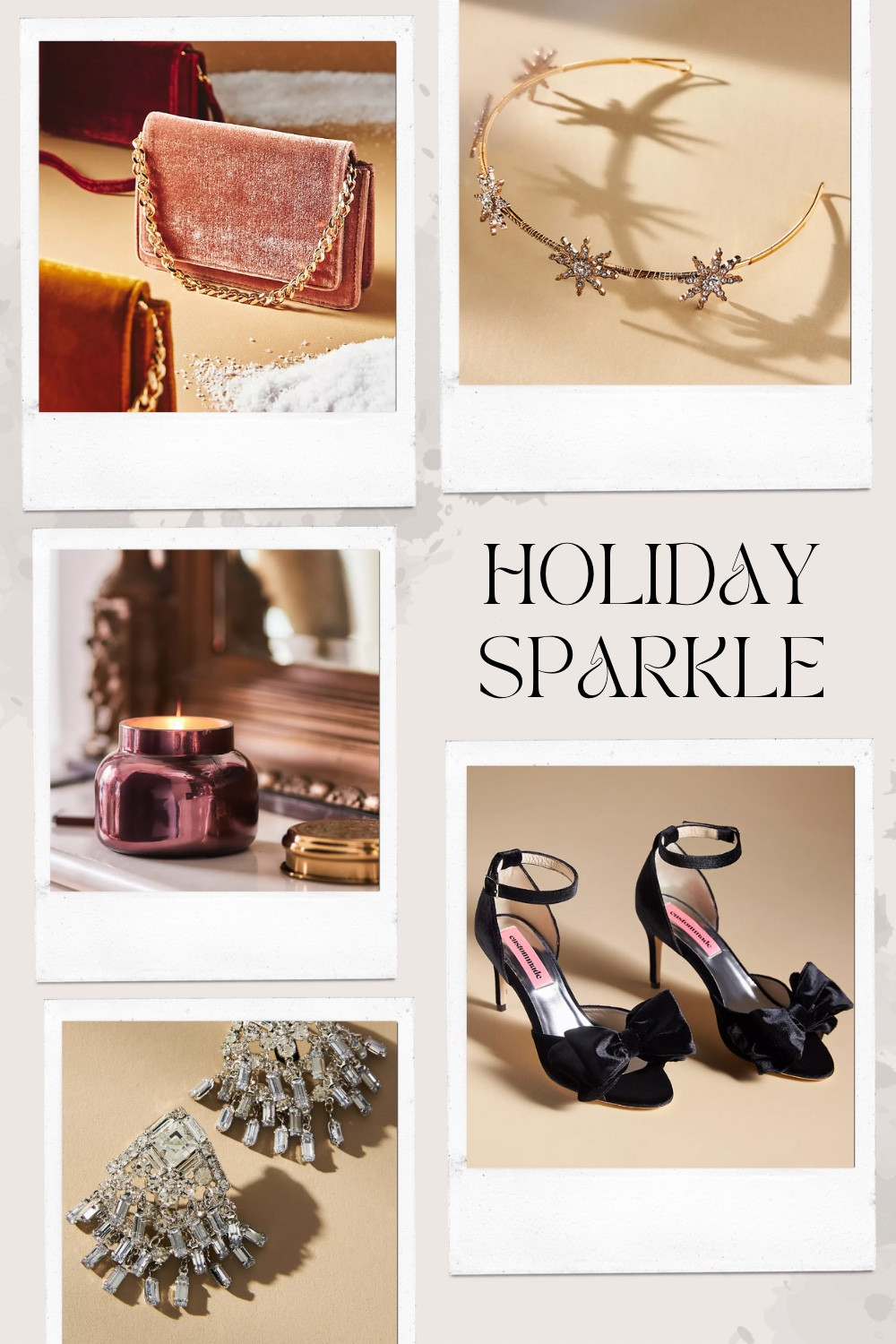 Add a little sparkle to your holidays with these cute finds from Anthropologie. - bow heels, velvet bag, crystal earrings, a sparkle headband and a pretty purple candle  

#LTKHoliday #LTKGiftGuide #LTKstyletip