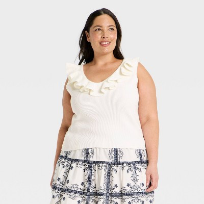 Women's Ruffle Tank Top - A New Day\u2122 White 3X | Target