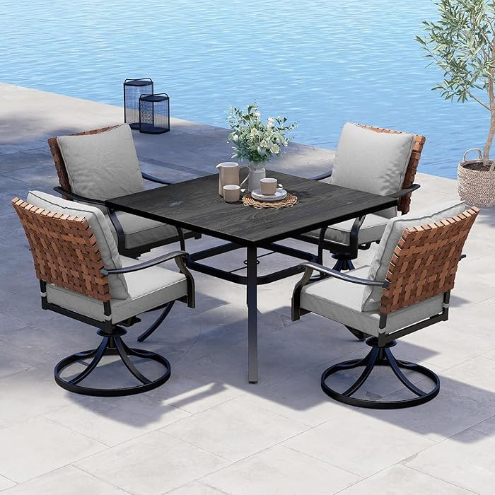 Grand patio 5-Piece Outdoor Dining Set, 4 Leather-Look Wicker Swivel Patio Chairs & 1 Square Dini... | Amazon (US)