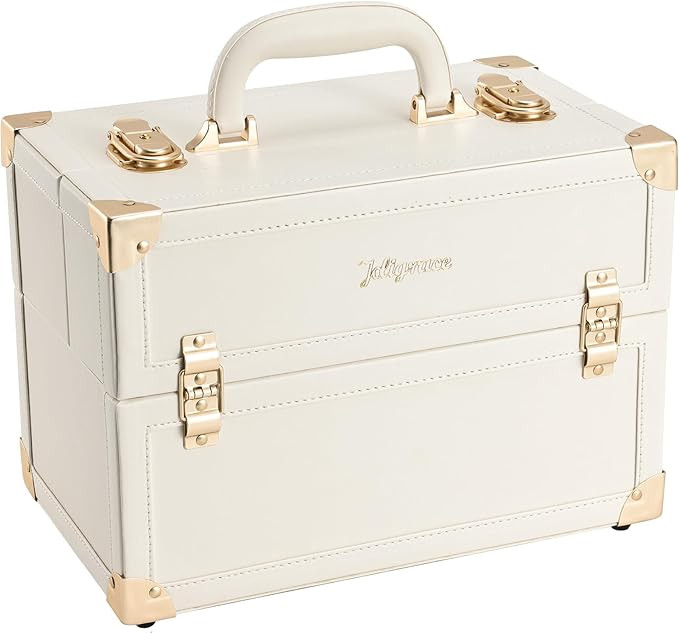 Joligrace Makeup Train Case Large Portable Cosmetic Makeup Storage Box Organizer Lockable with 4 ... | Amazon (US)