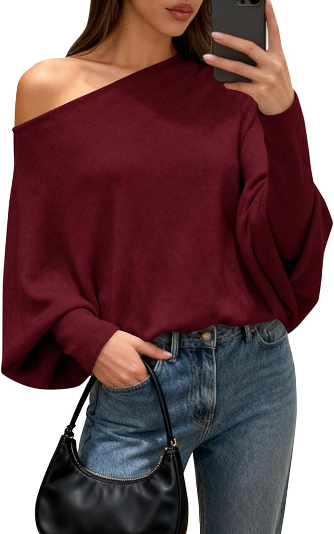 BTFBM Casual Sweaters for Women Fall Fashion 2025 Off The Shoulder Sweater Solid Knitted Pullover... | Amazon (US)