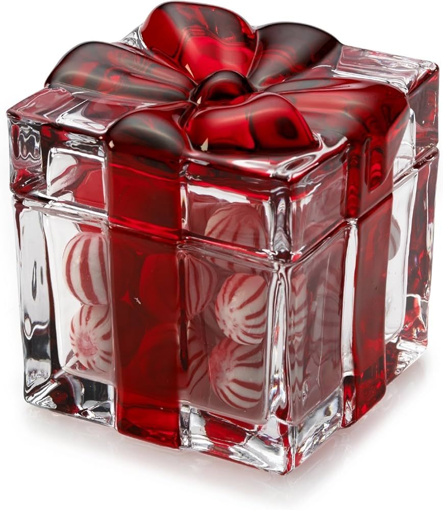 Mikasa Holiday Treats Large Covered Box Square Glass, Red | Amazon (US)