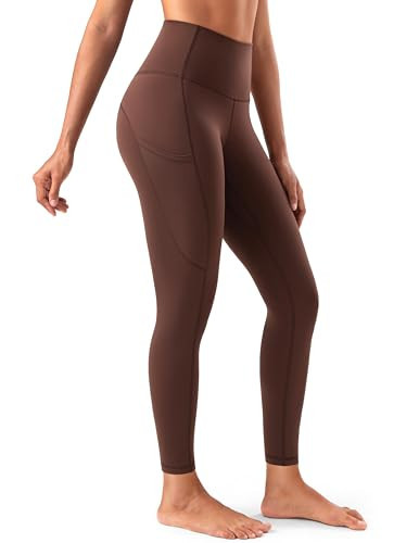YUNOGA Women's High Waist Buttery Soft Athletic Yoga Pants 25" Inseam Leggings with Pockets (XXL, Brown Stone) | Amazon (US)