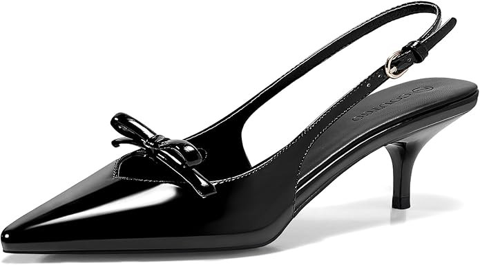 Coutgo Womens Bow Slingback Heels Low Kitten Heel Pumps Closed Pointed Toe Party Wedding Dress Sh... | Amazon (US)