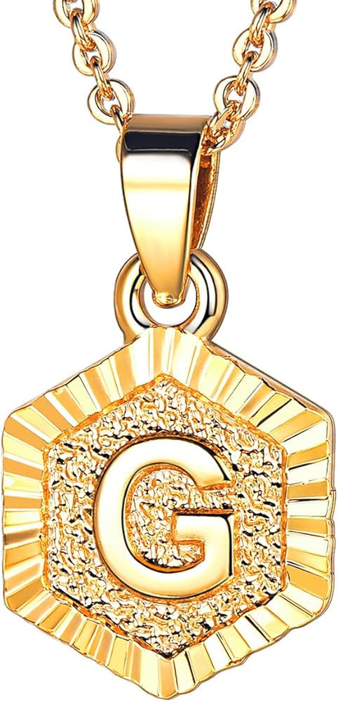 FOCALOOK Initial Necklaces for Women Yellow Gold/Platinum Plated Hexagon Letter Pendant Necklace ... | Amazon (US)