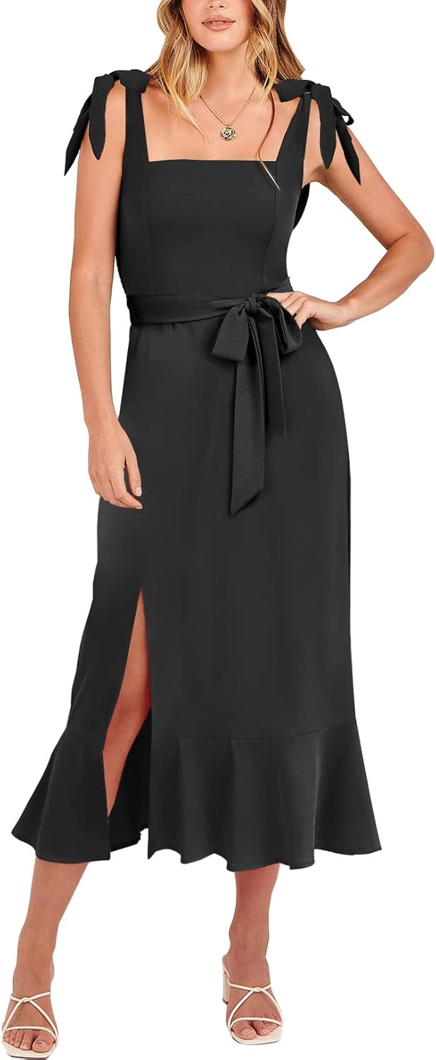 ANRABESS Women's Elegant Bridesmaid Dresses Square Neck Ruffle Split Midi Formal Dress for Weddin... | Amazon (US)