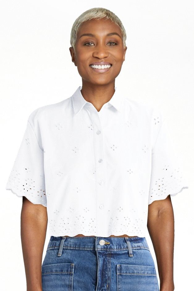 Free Assembly Women's and Women's Plus Cropped Cotton Eyelet Shirt, Sizes XS-4X | Walmart (US)