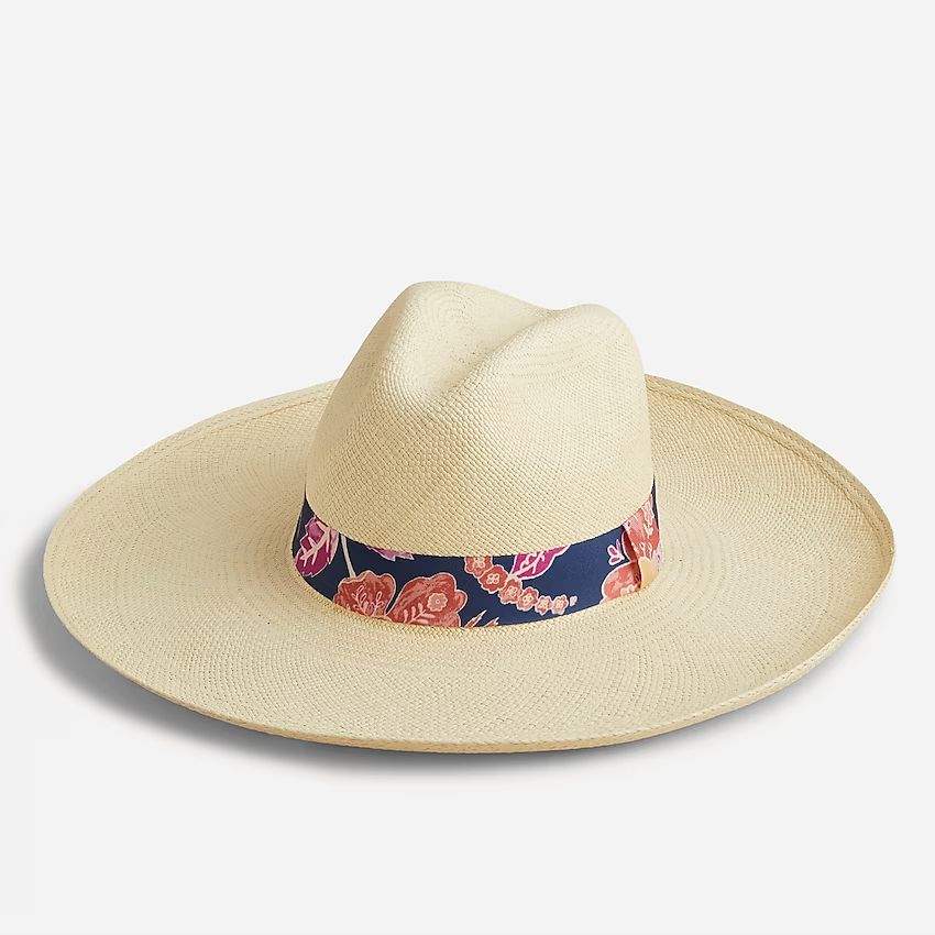 Wide-brim panama hat with printed band | J.Crew US