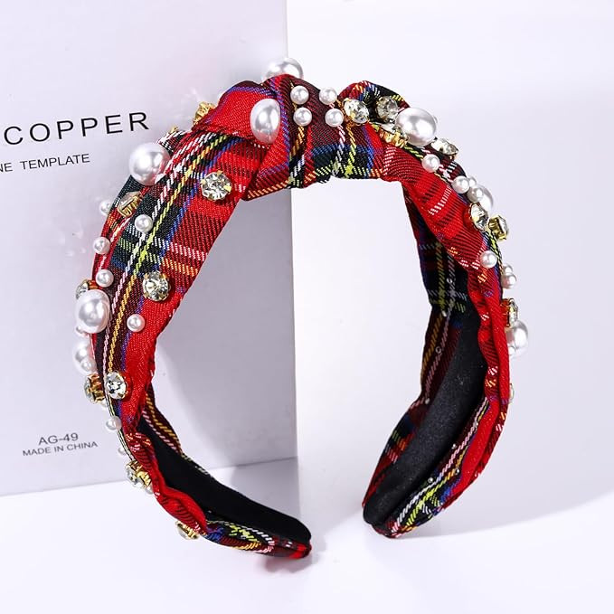 Christmas Headband for Women White Pearl Rhinestone Crystal Jeweled Embellished Hairband Wide Top... | Amazon (US)