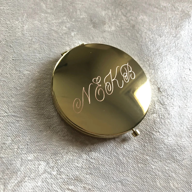 Calligraphy Monogram Engraved Compact Mirror Gold Rose Gold Black Christmas Gift Mom Best Friend ... | Etsy (US)