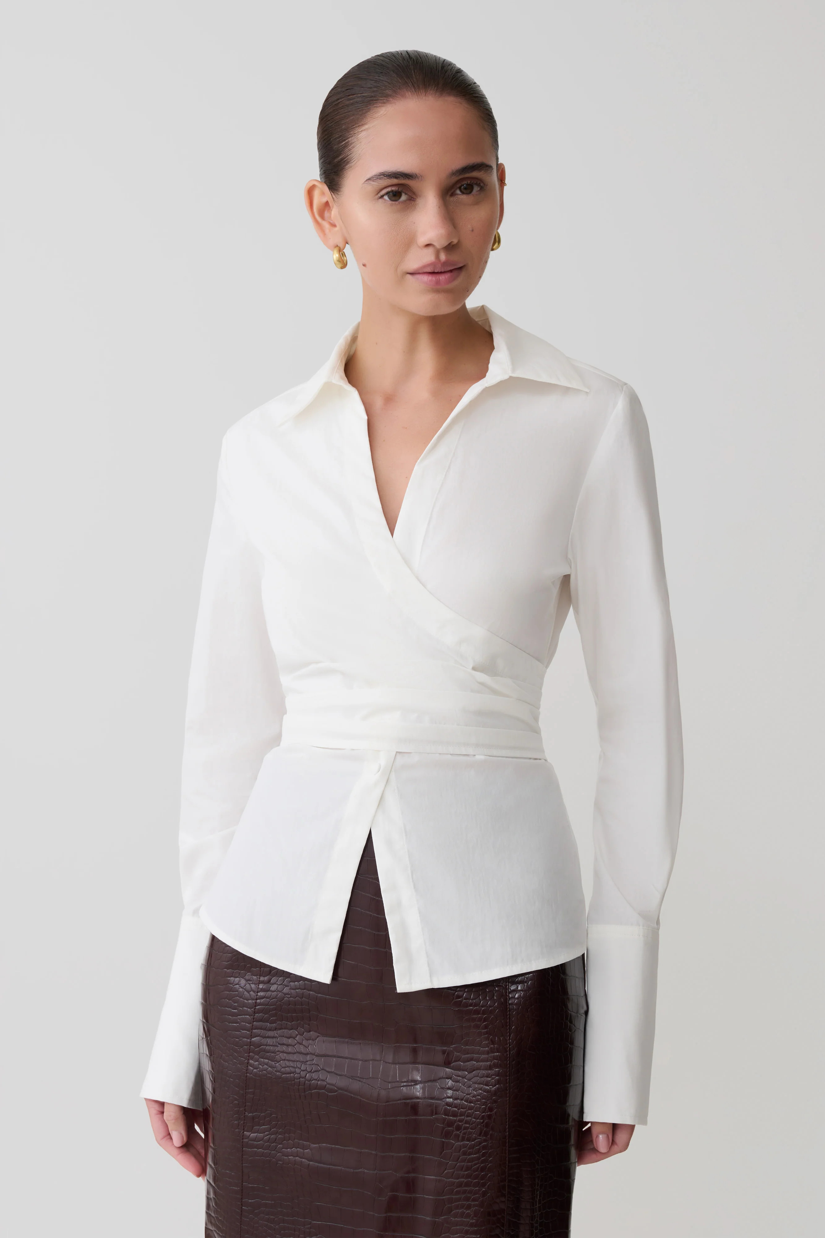 Eugenia Wrap Cotton Shirt - White | Meshki (APAC)