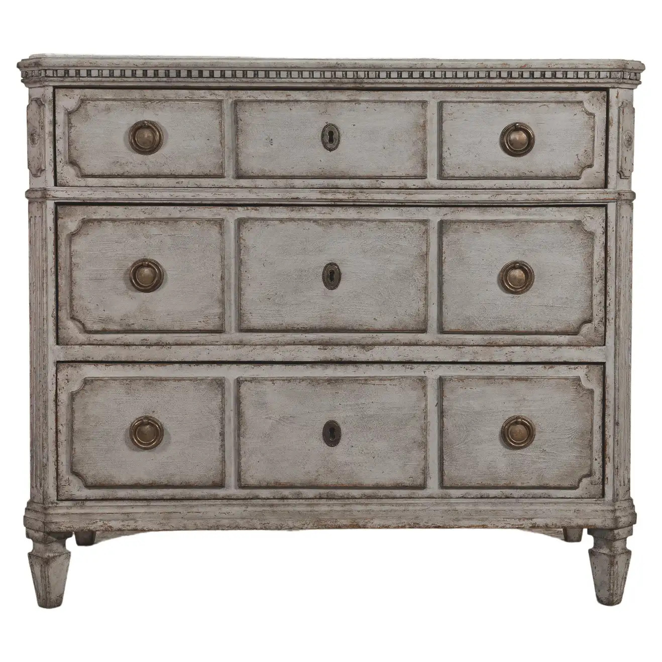 Swedish Gustavian Painted Chest of Drawers Commode Tallboy 1850 Grey White | 1stDibs