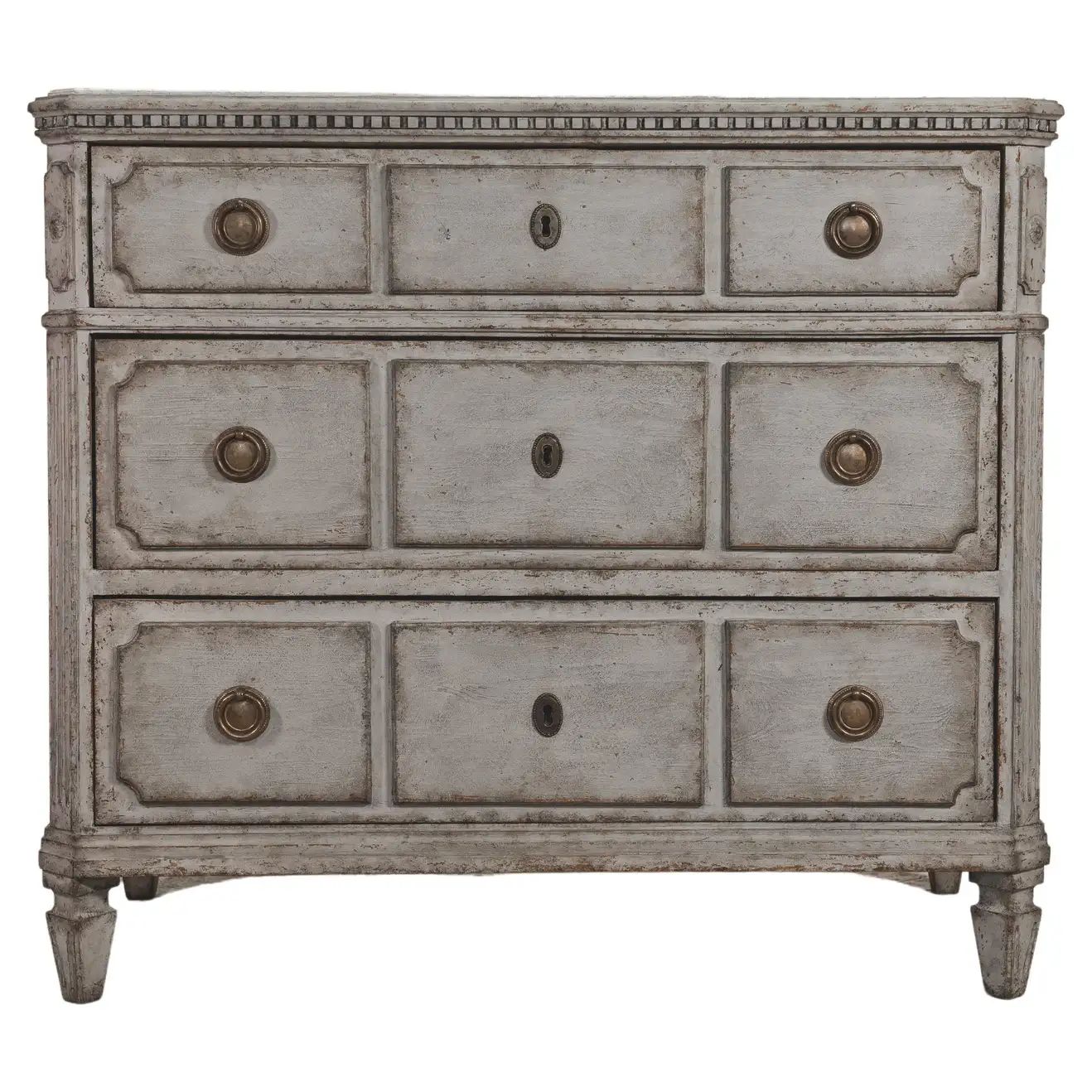 Swedish Gustavian Painted Chest of Drawers Commode Tallboy 1850 Grey White | 1stDibs