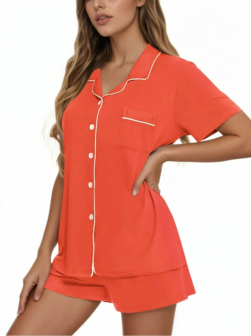 UVN Pajamas Sets for Women Button Down Short Sleeve Tops and Drawstring Shorts 2 Piece Lounge Set | Walmart (US)