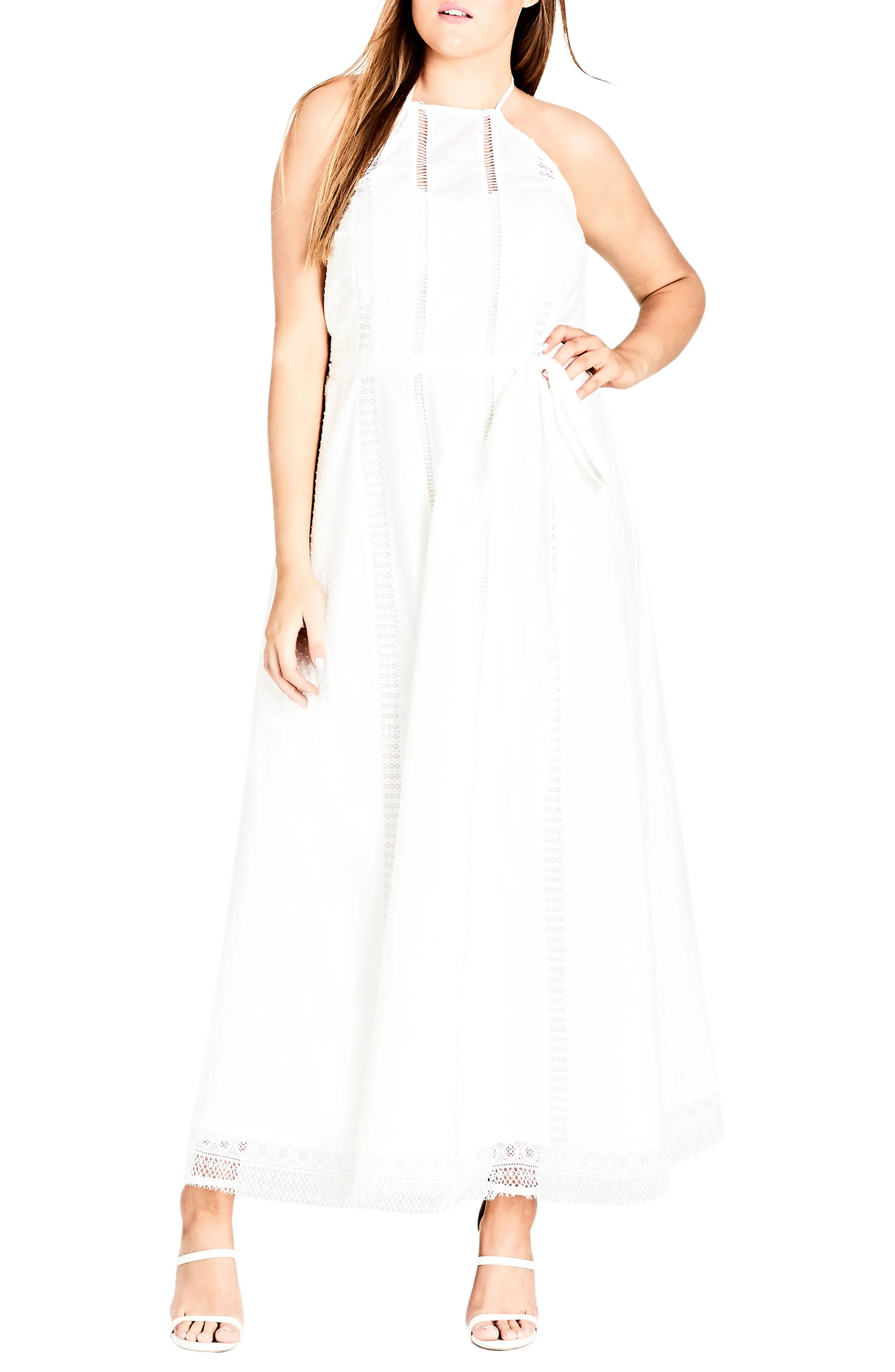 Plus Size Women's City Chic Lace Trim Swiss Dot Halter Maxi Dress | Nordstrom