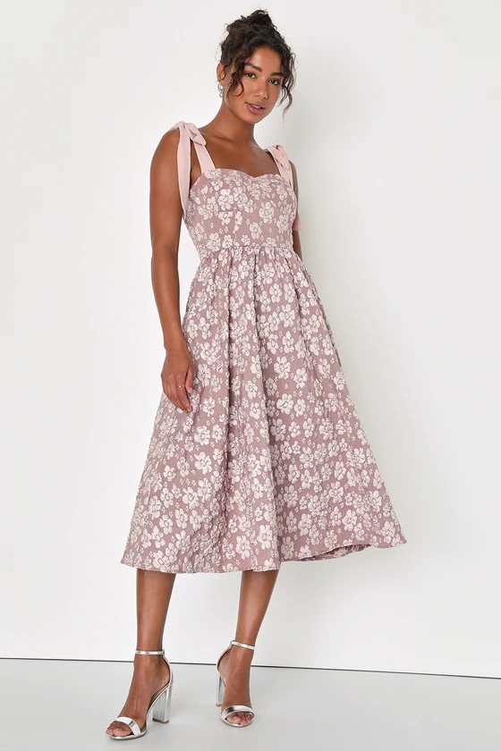Bubbly Bliss Mauve Pink Jacquard Bustier Tie-Strap Midi Dress | Lulus (US)