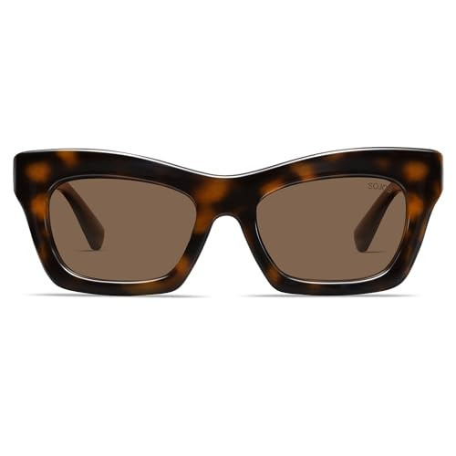 SOJOS Trendy Cat Eye Polarized Sunglasses for Women Men Retro Chuncky Designer Sunnies SJ2339, Dark Tortoise/Brown | Amazon (US)