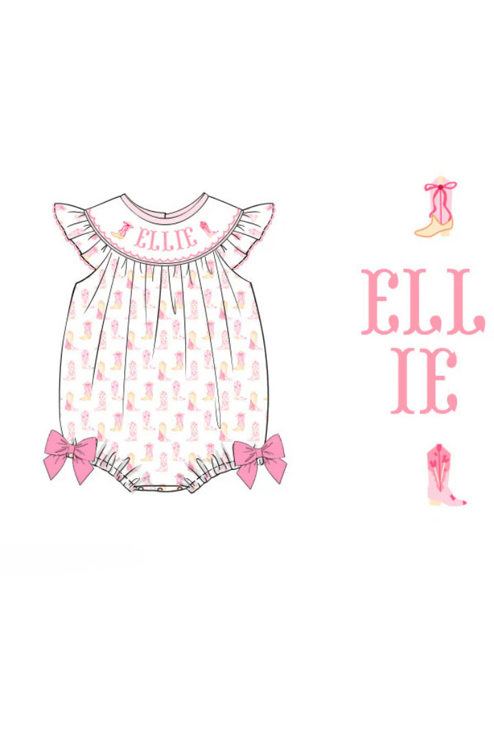 Pre-Order Custom Hand Smocked Boots and Bows Bubble | The Smocked Flamingo