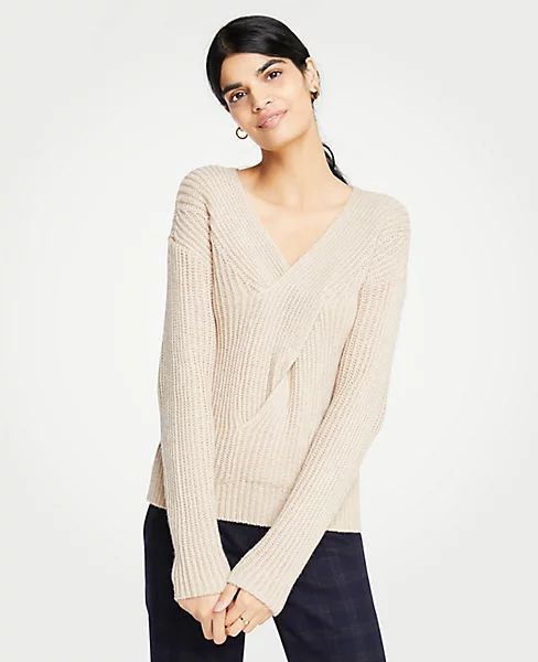 V-Neck Ribbed Cable Sweater | Ann Taylor (US)