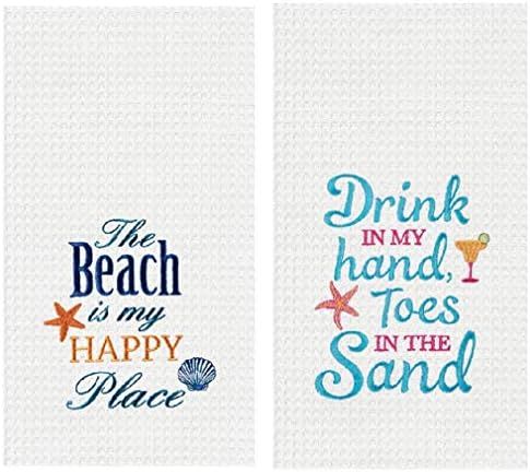 C&F 2 Piece Embroidered Beach Themed Waffle Kitchen Towel Set | Amazon (US)