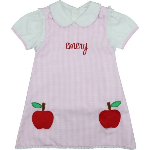 Pink Gingham Applique Apple Dress (Shirt Included) | Cecil and Lou