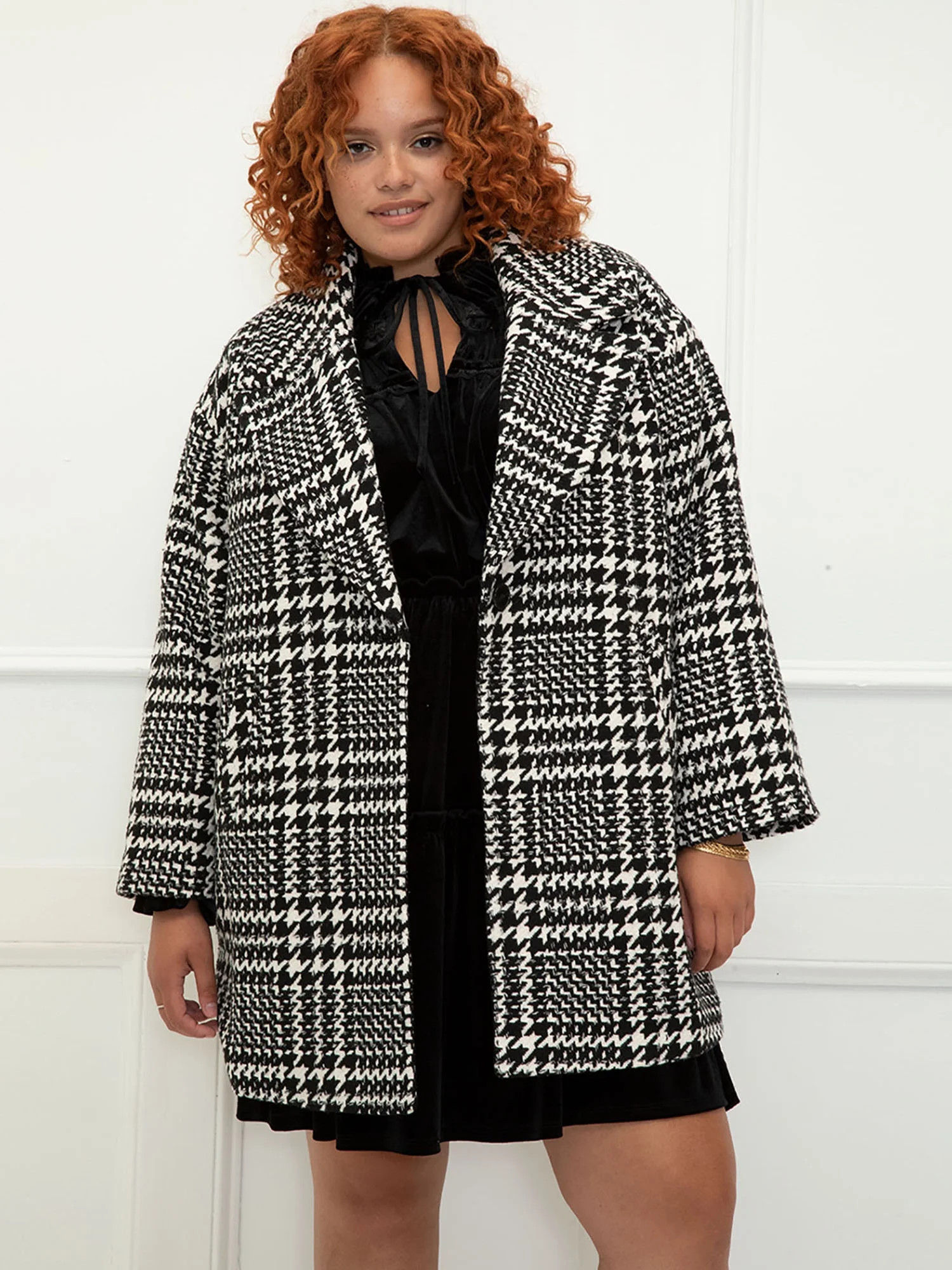 ELOQUII Elements Women's Plus Size Houndstooth Coat - Walmart.com | Walmart (US)