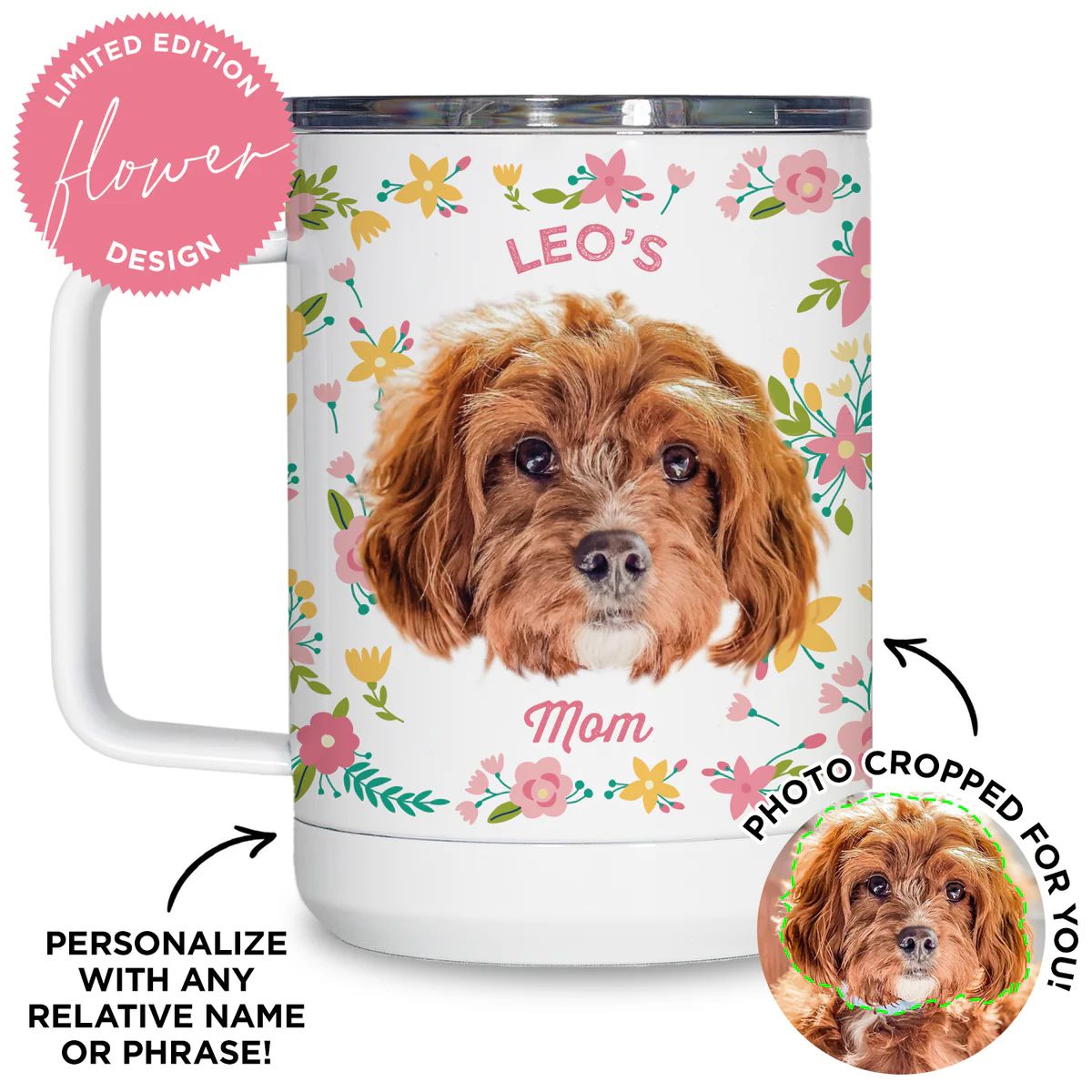 Personalized Pet Flower Travel Mug | Type League Press