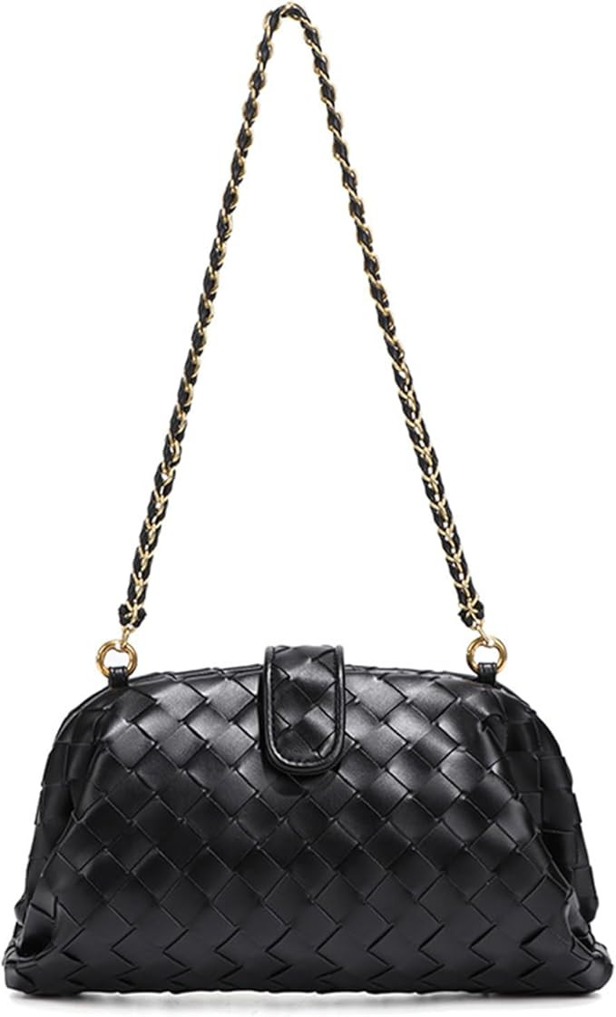 Women's new woven fashion all casual oblique shoulder bag cloud dumpling bag (black) | Amazon (US)