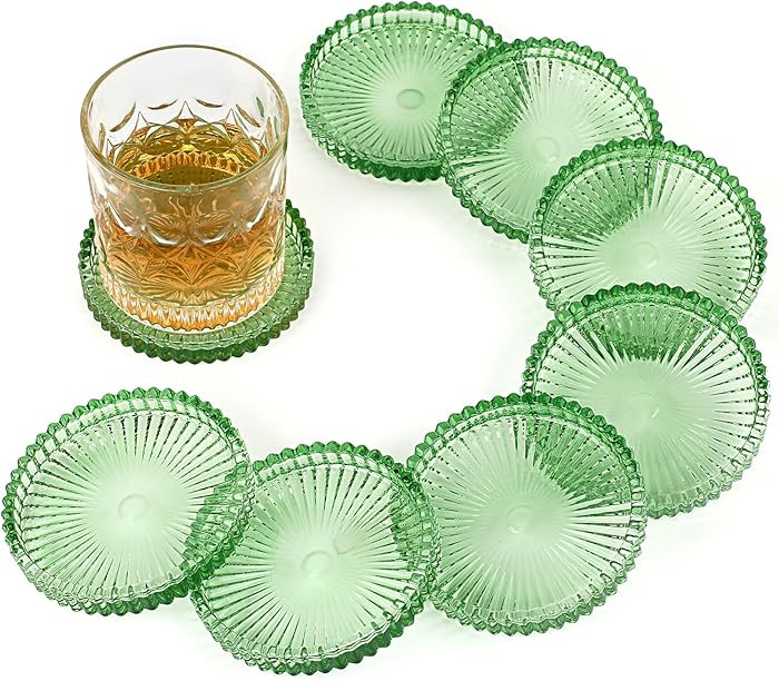 Modern Clear Green Glass Coasters Set of 8 - Round Crystal Coasters for Drinks, Coffee Table Deco... | Amazon (US)