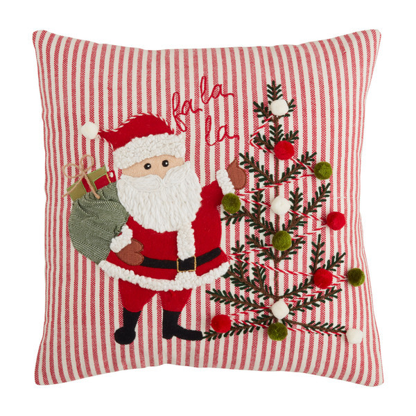 Mud Pie Fa La La Santa Pillow in Red | 100% Cotton | Mud Pie