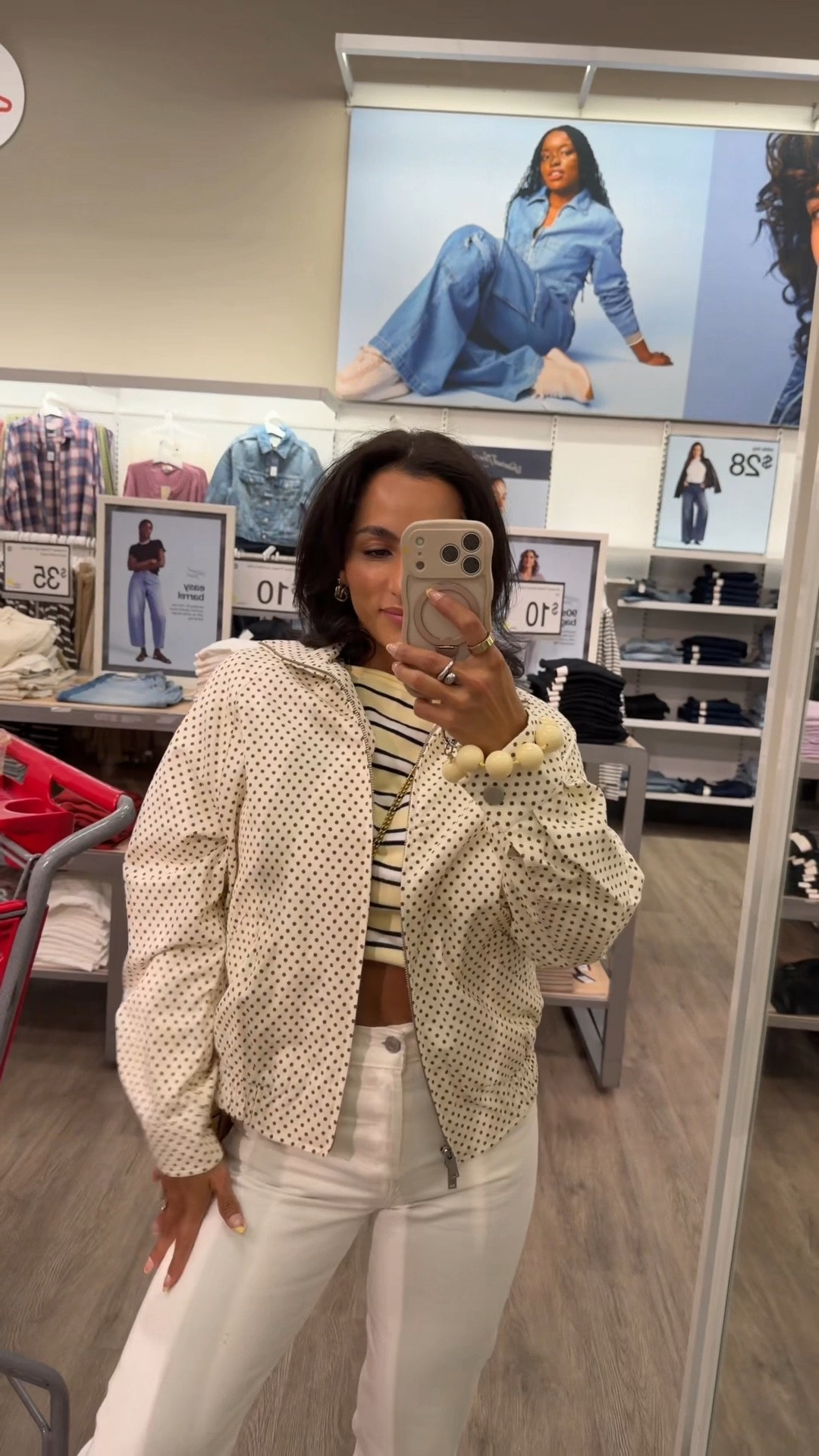 Polka dot light bomber jacket @Target #targetstyle size XS 

Spring style, petite style, target 

#LTKPetite #LTKSeasonal #LTKootd