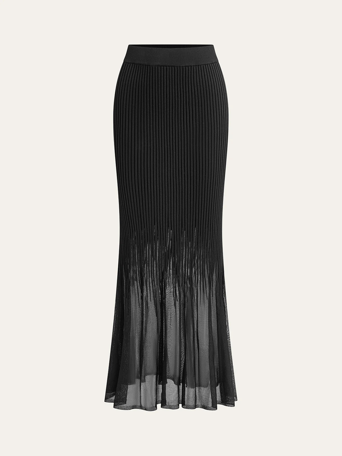 Mesh Hem Ribbed Knit Mermaid Skirt | Commense