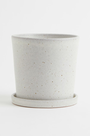 Large Plant Pot and Saucer - White/speckled - Home All | H&M US | H&M (US + CA)