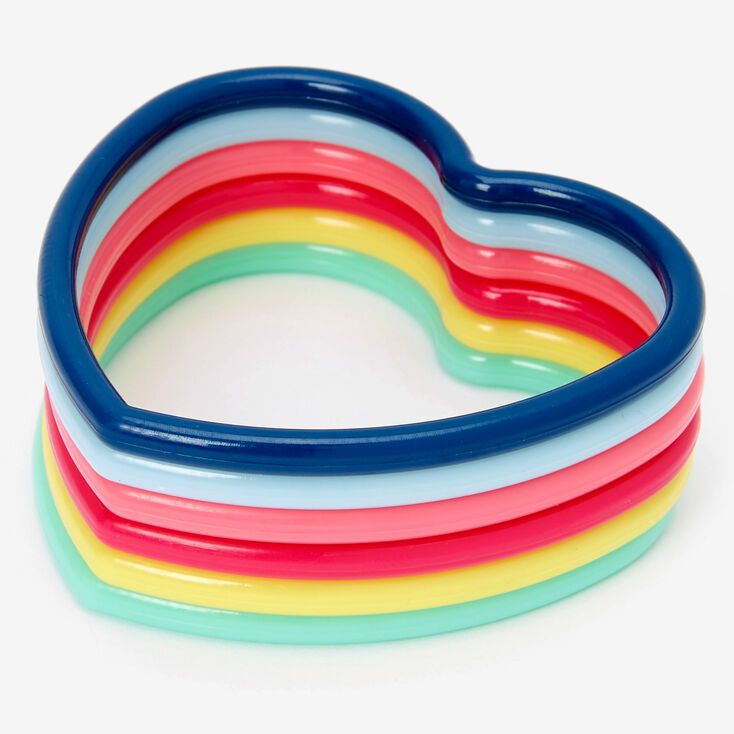 Claire's Club Rainbow Hearts Bangle Bracelets - 6 Pack | Claire's (US)