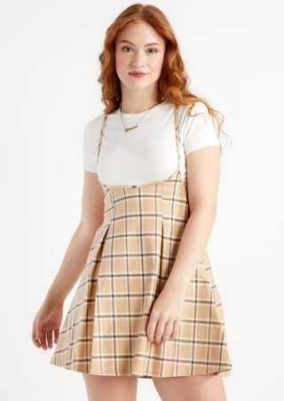 2-Piece Taupe Plaid T-Shirt Dress | rue21